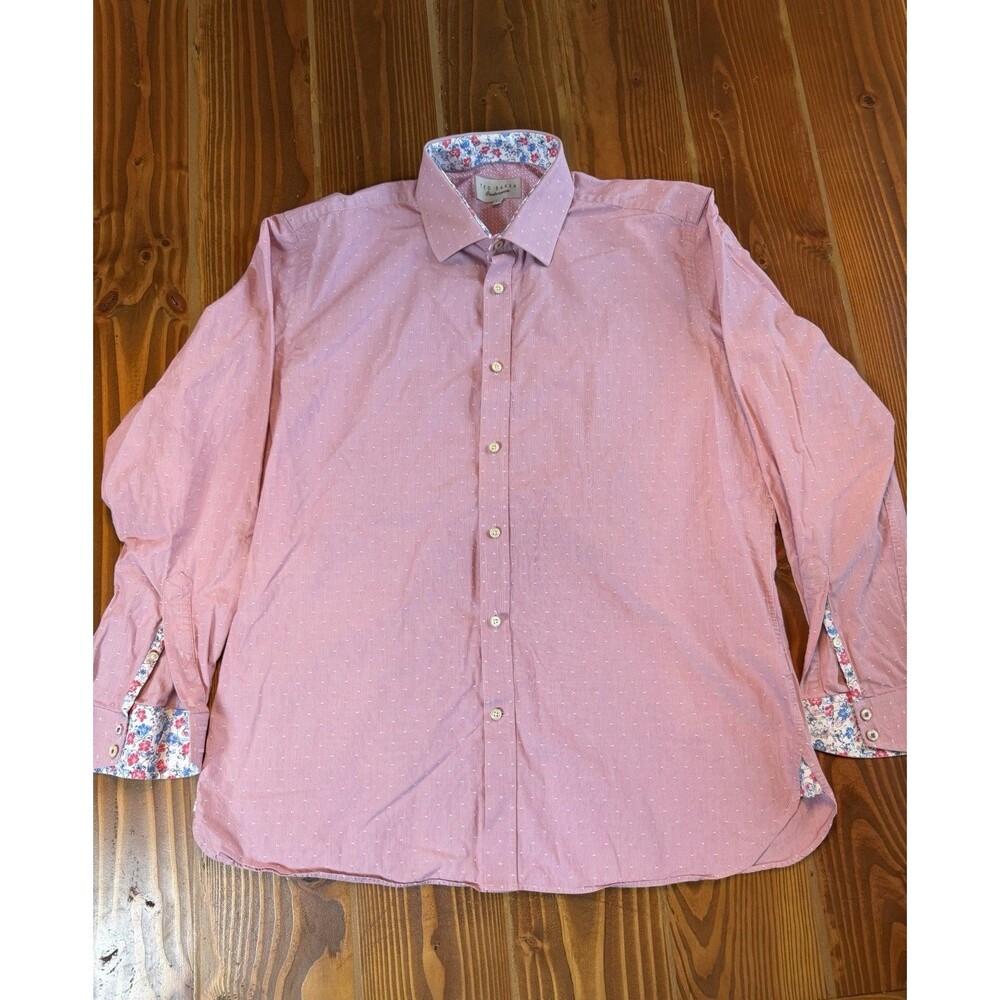 TED BAKER ENDURANCE Shirt Mens 16.5 32/33 Button Up Pink Casual Preppy Flip Cuff
